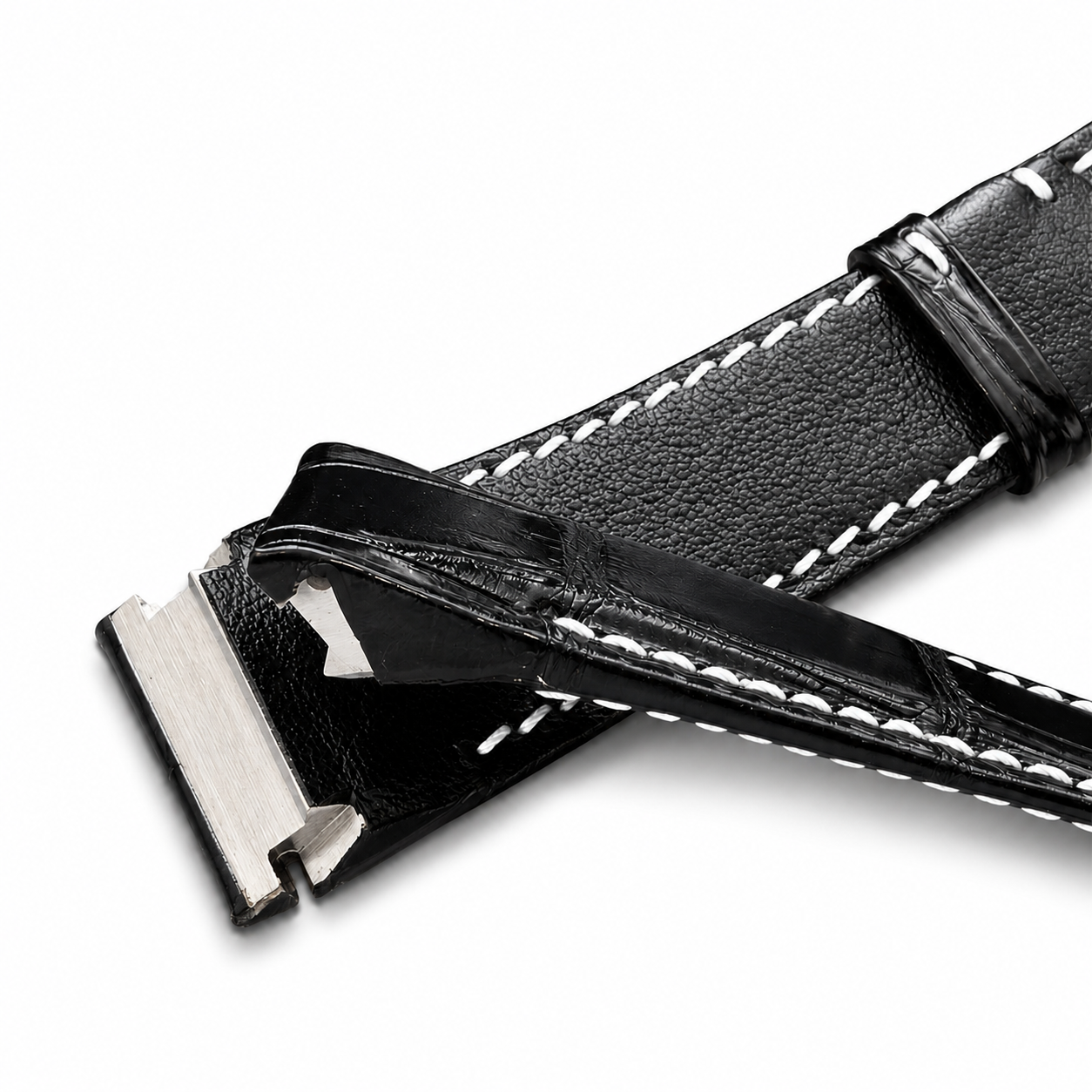 Black leather strap with white stitching for franck muller 8890 and 9900 conquistador model With in built metal endlinks