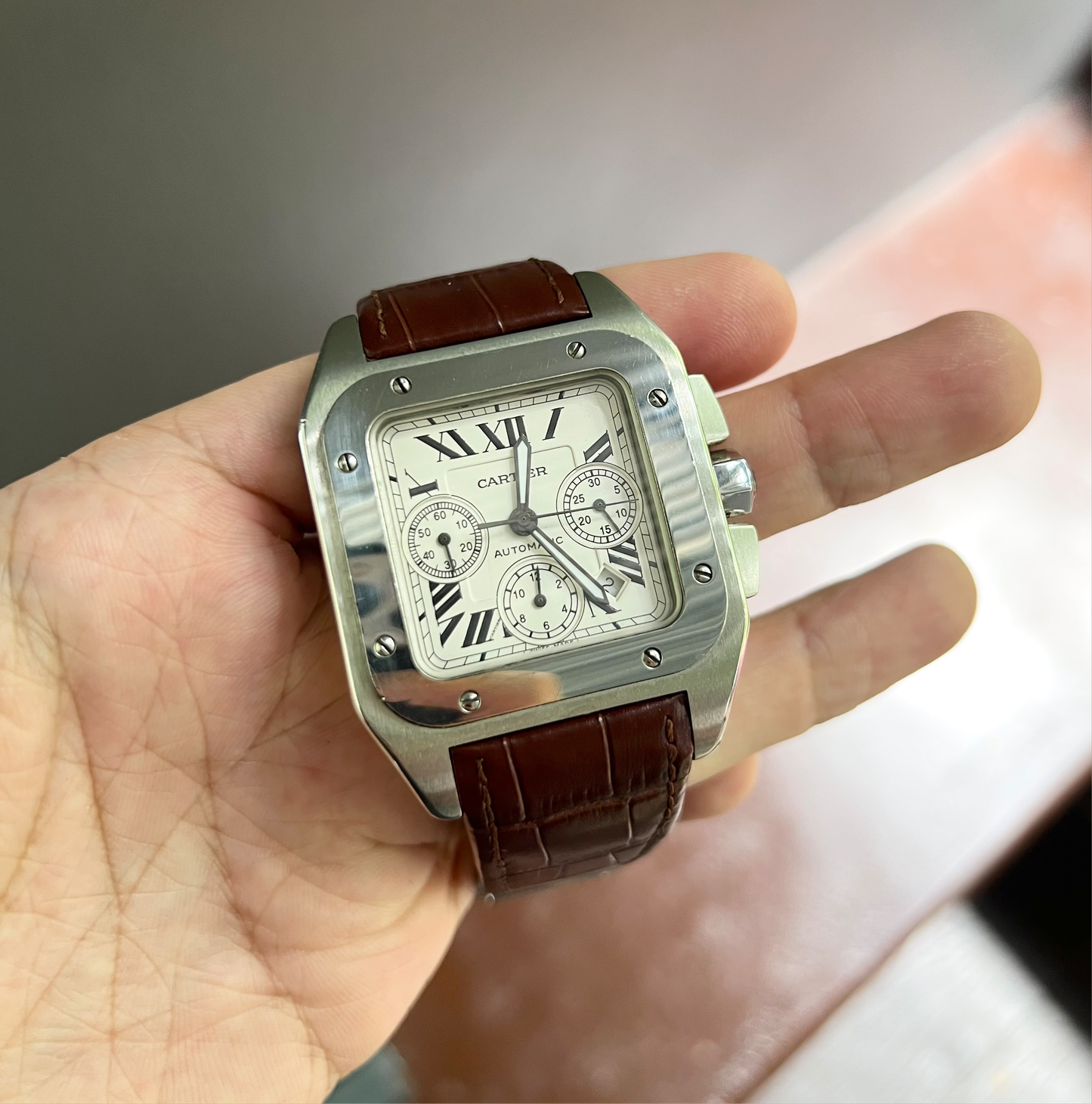 Handmade watch strap for the Cartier Santos 100 Model