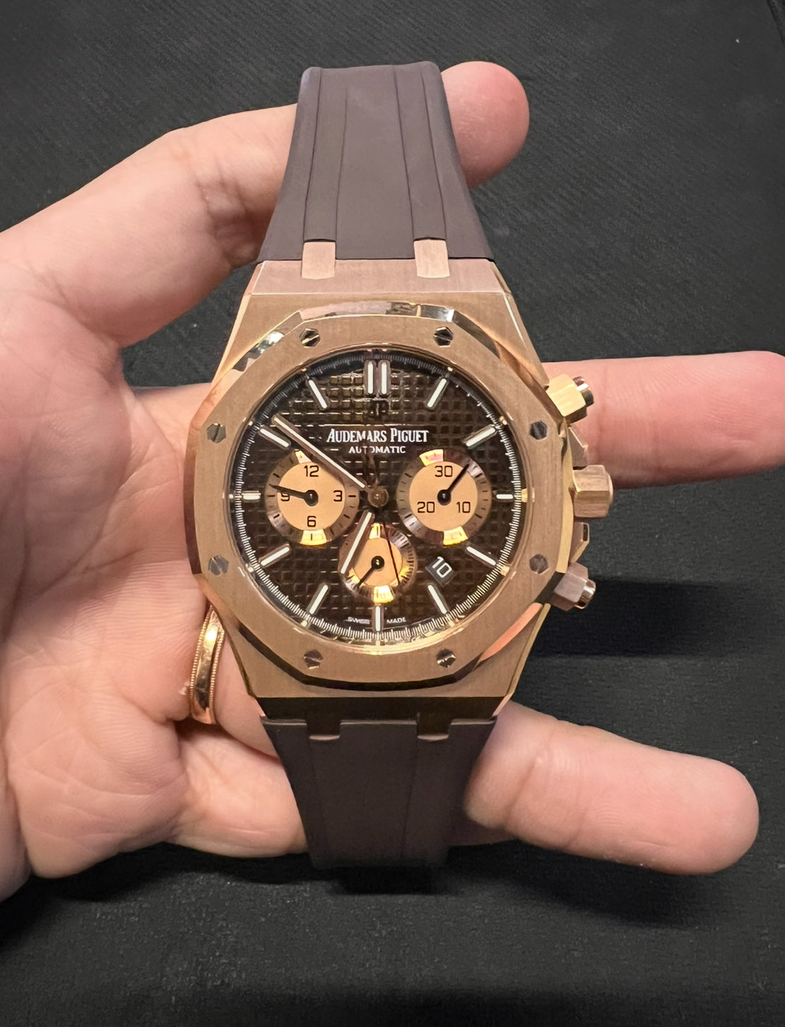 Brown rubber strap for 41mm Royal Oak