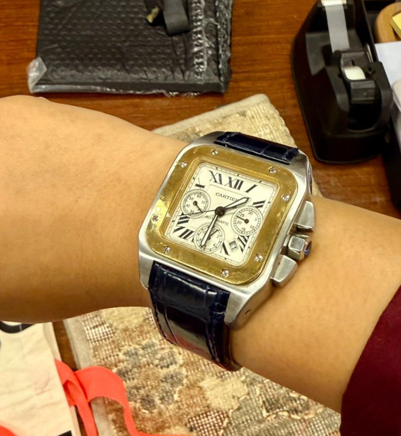 Handmade watch strap for the Cartier Santos 100 Model