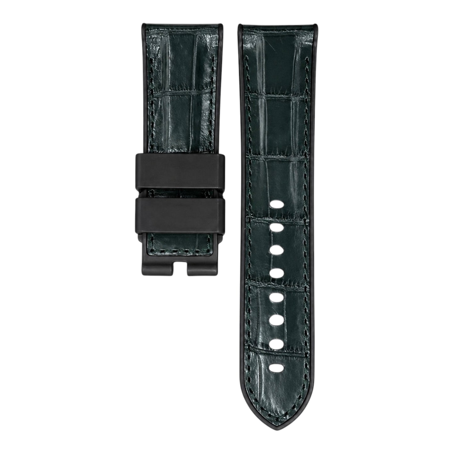 Army green alligator strap with rubber base for the panerai luminor watch model in 44mm
