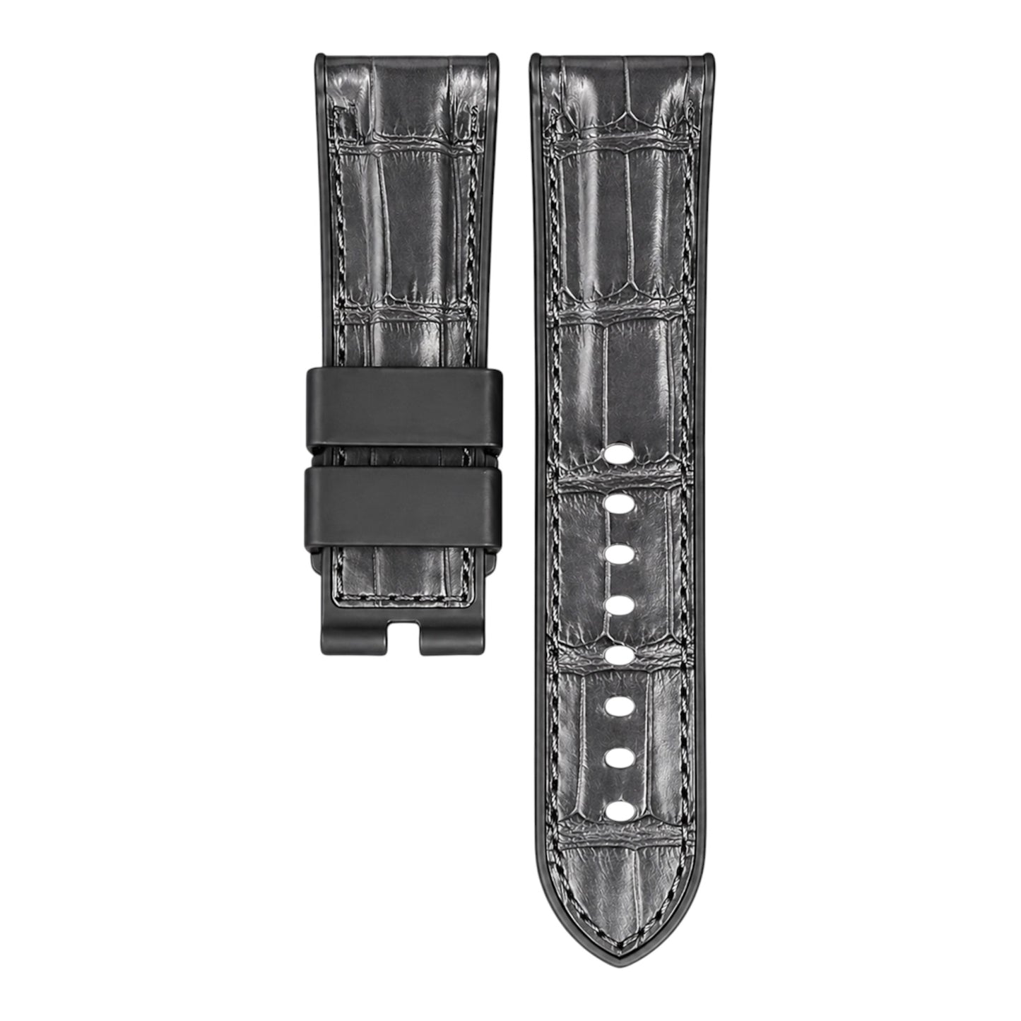 Grey alligator strap with black rubber base for the panerai luminor watch model in 44mm 