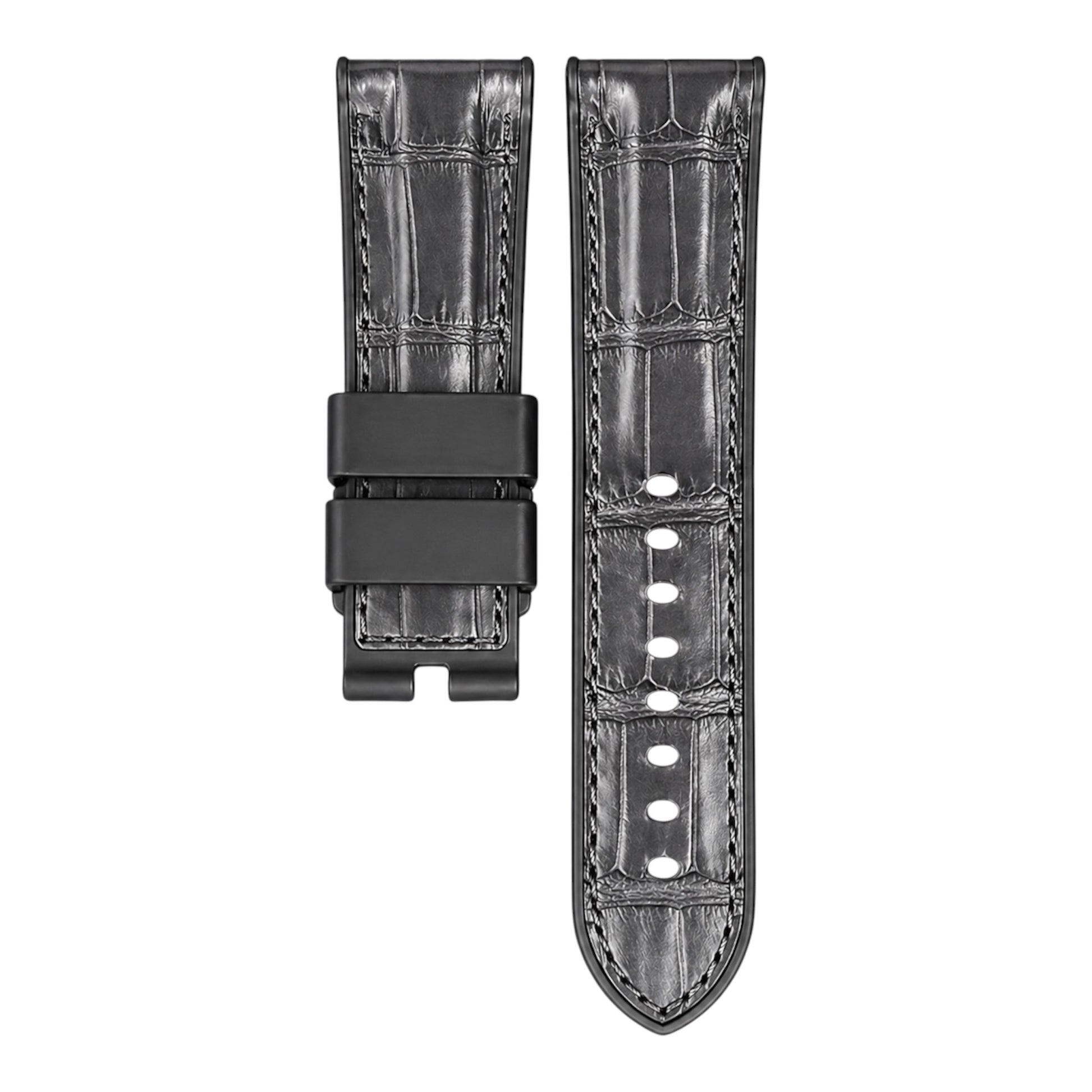 Grey alligator strap with black rubber base for the panerai luminor watch model in 44mm 