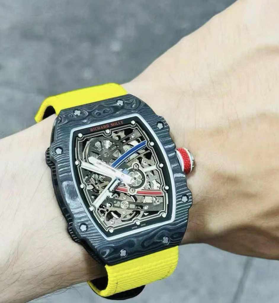 Richard Mille 67-02 with Watchstrapco yellow Velcro strap 
