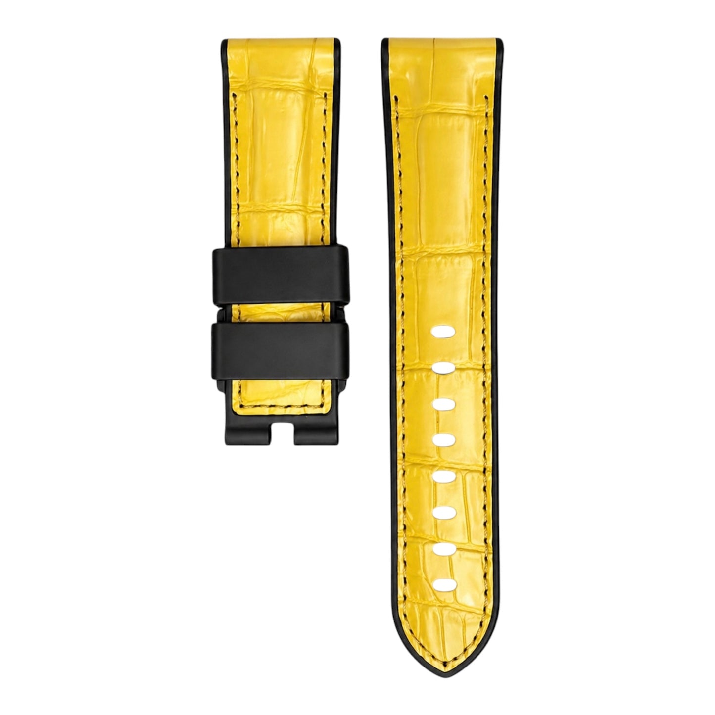 Yellow alligator strap with rubber base for the panerai luminor watch model in 44mm 