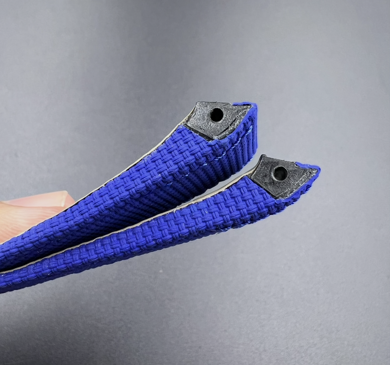 Side view of Cartier santos 100 blue canvas sailcloth material leather strap 