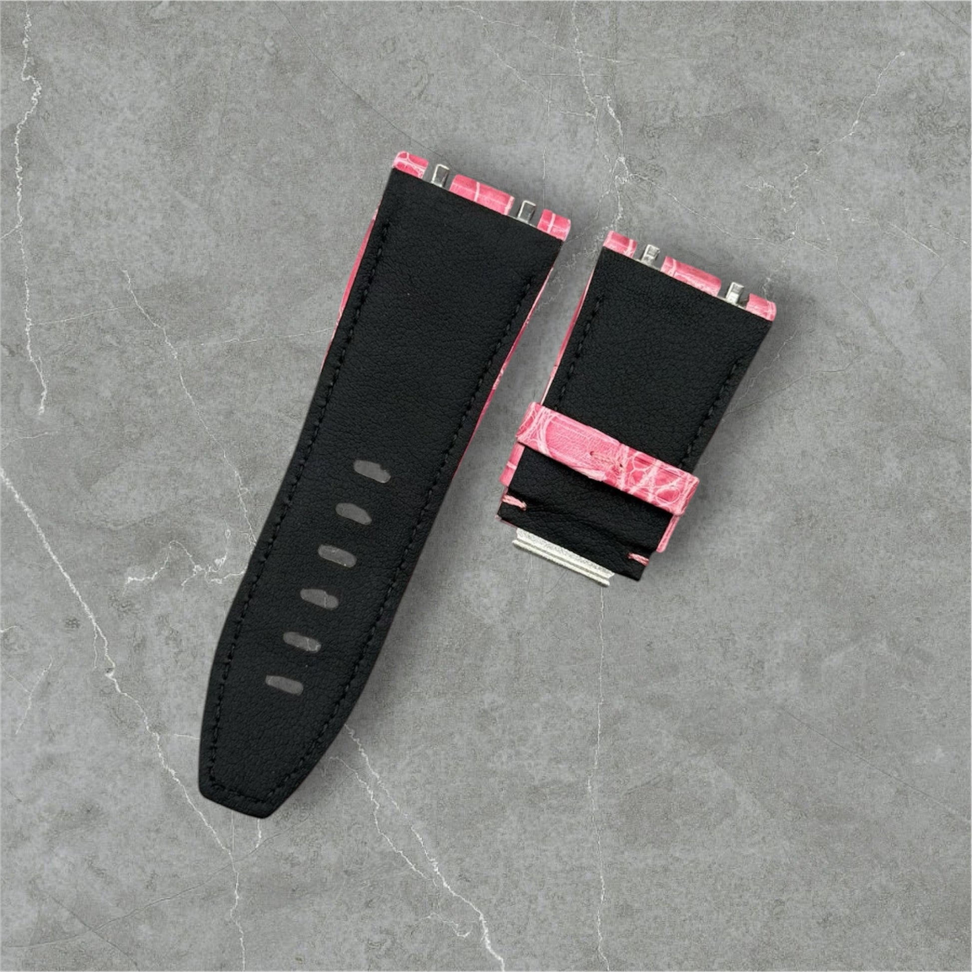 Black leather watch strap with pink for the Audemars Piguet 26420 watch model 