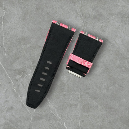 Black leather watch strap with pink for the Audemars Piguet 26420 watch model 