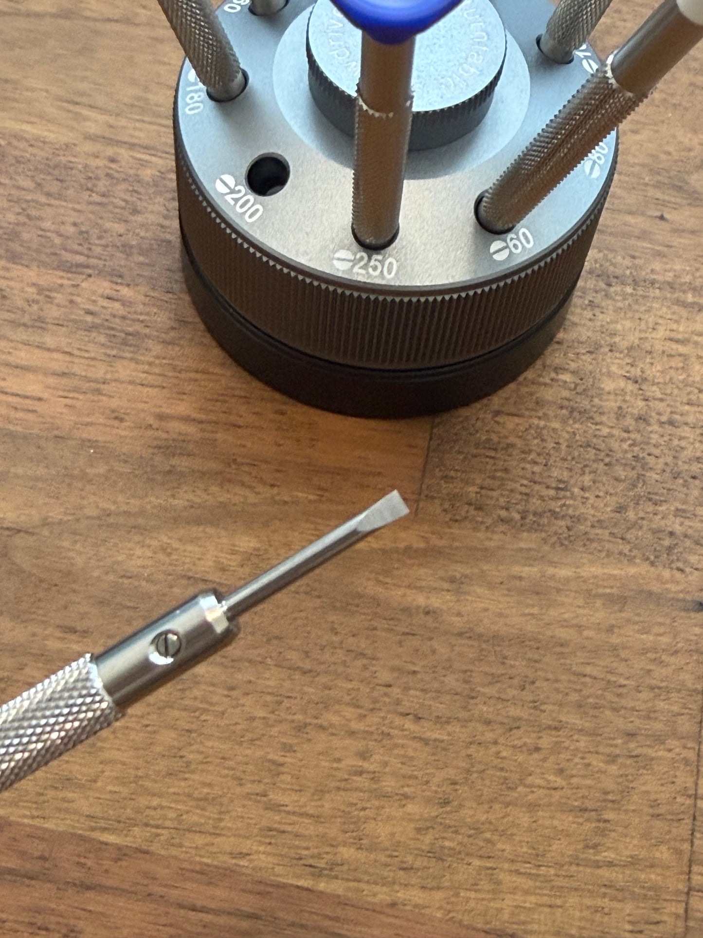 Screwdriver set on a wooden surface