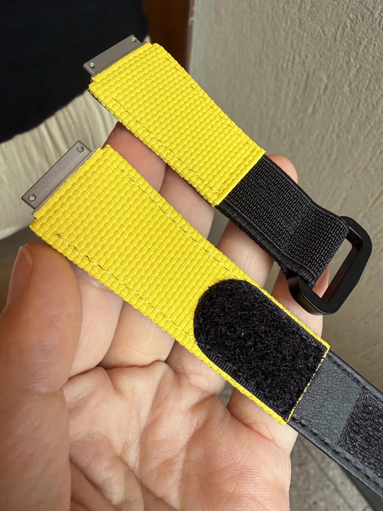 Yellow sailcloth Velcro strap with titanium endlinks for Richard Mille model 