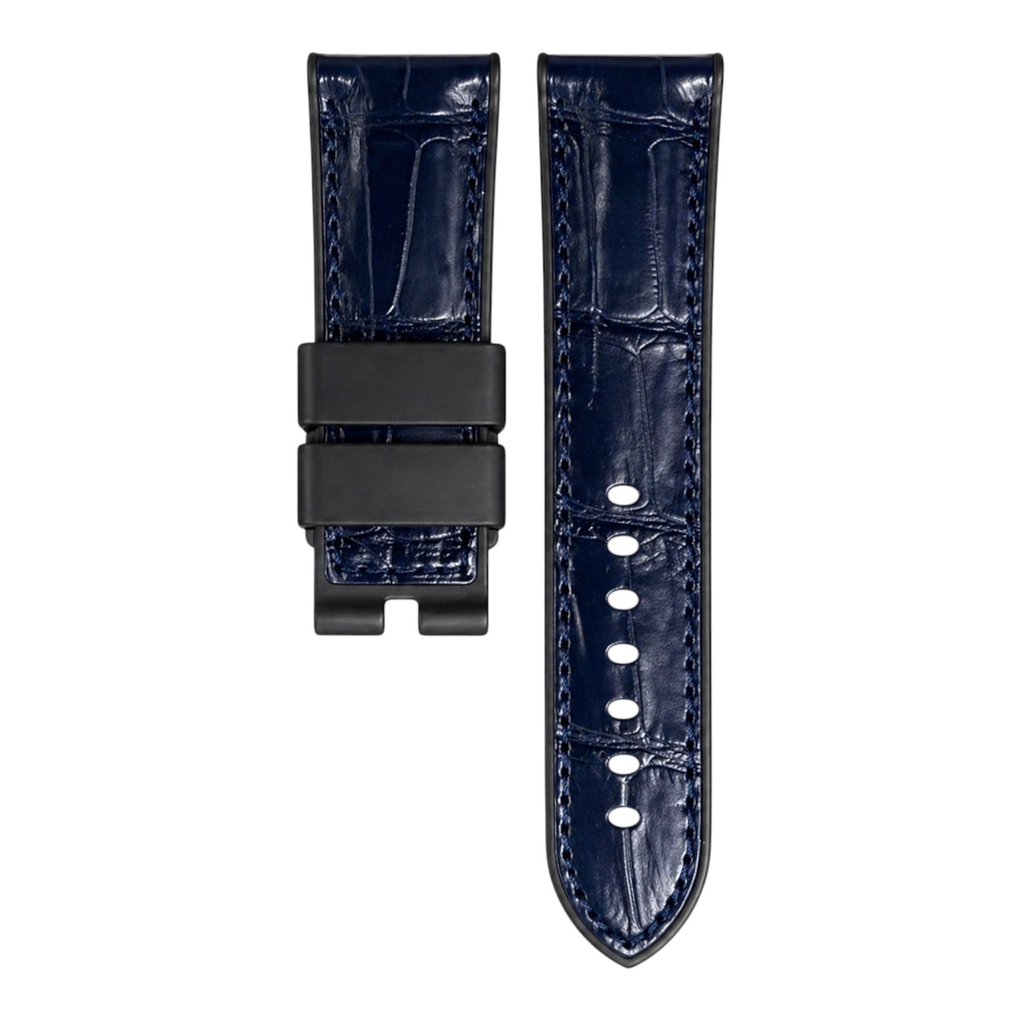 Navy Blue alligator strap with black rubber base for the panerai luminor watch model in 44mm 