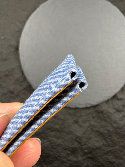 Close up of the blue denim leather strap for the Rolex Daytona, submariner and gmt models 