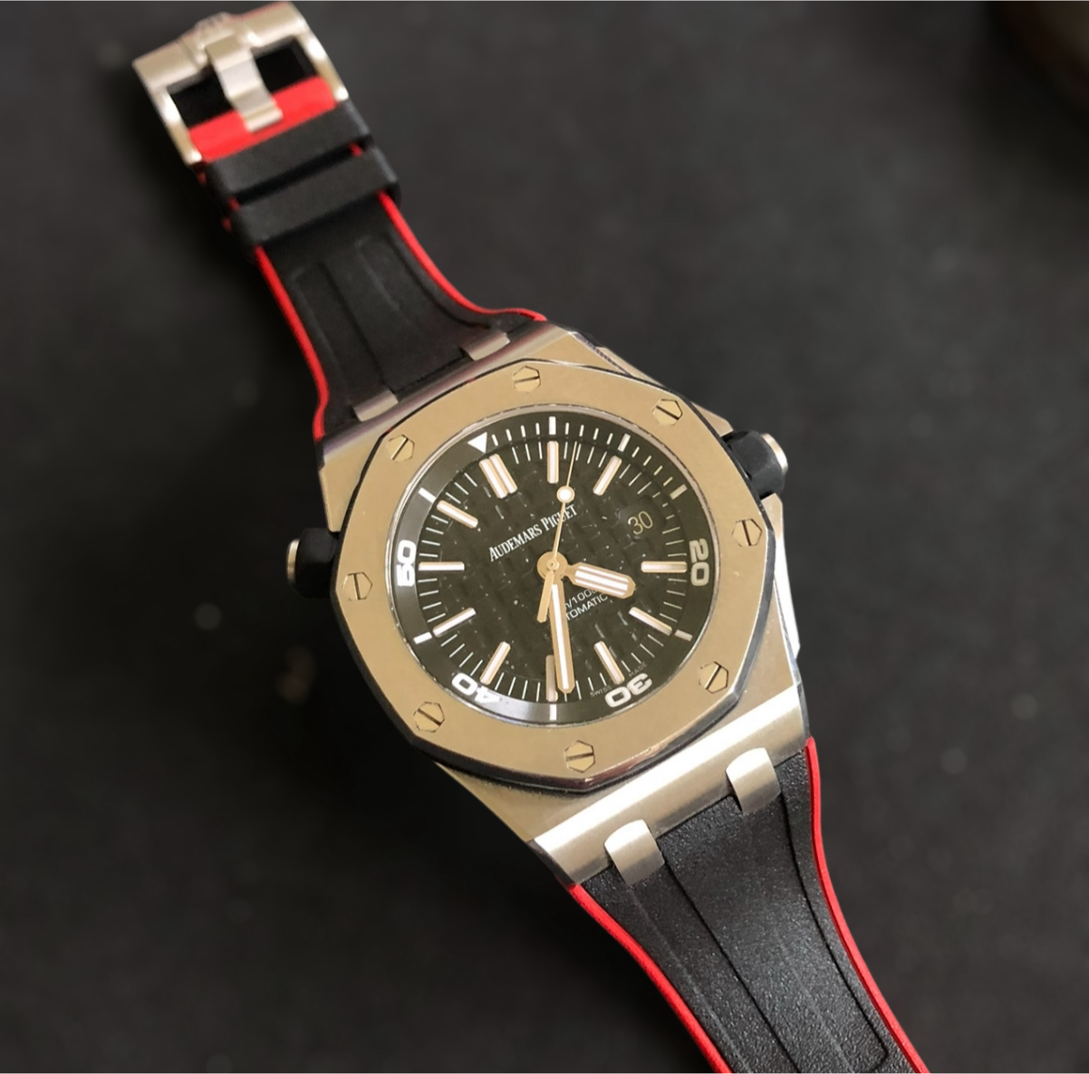 Black/Red Rubber Strap for Ap 42mm