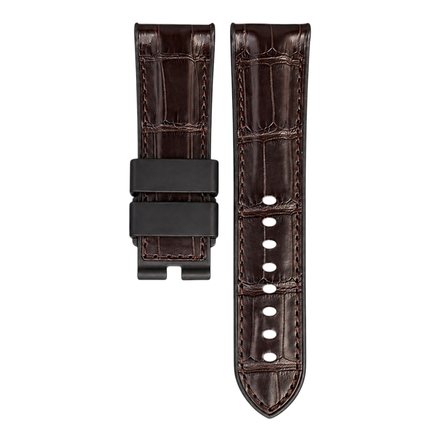 Brown alligator strap with black rubber base for the panerai luminor watch model in 44mm 