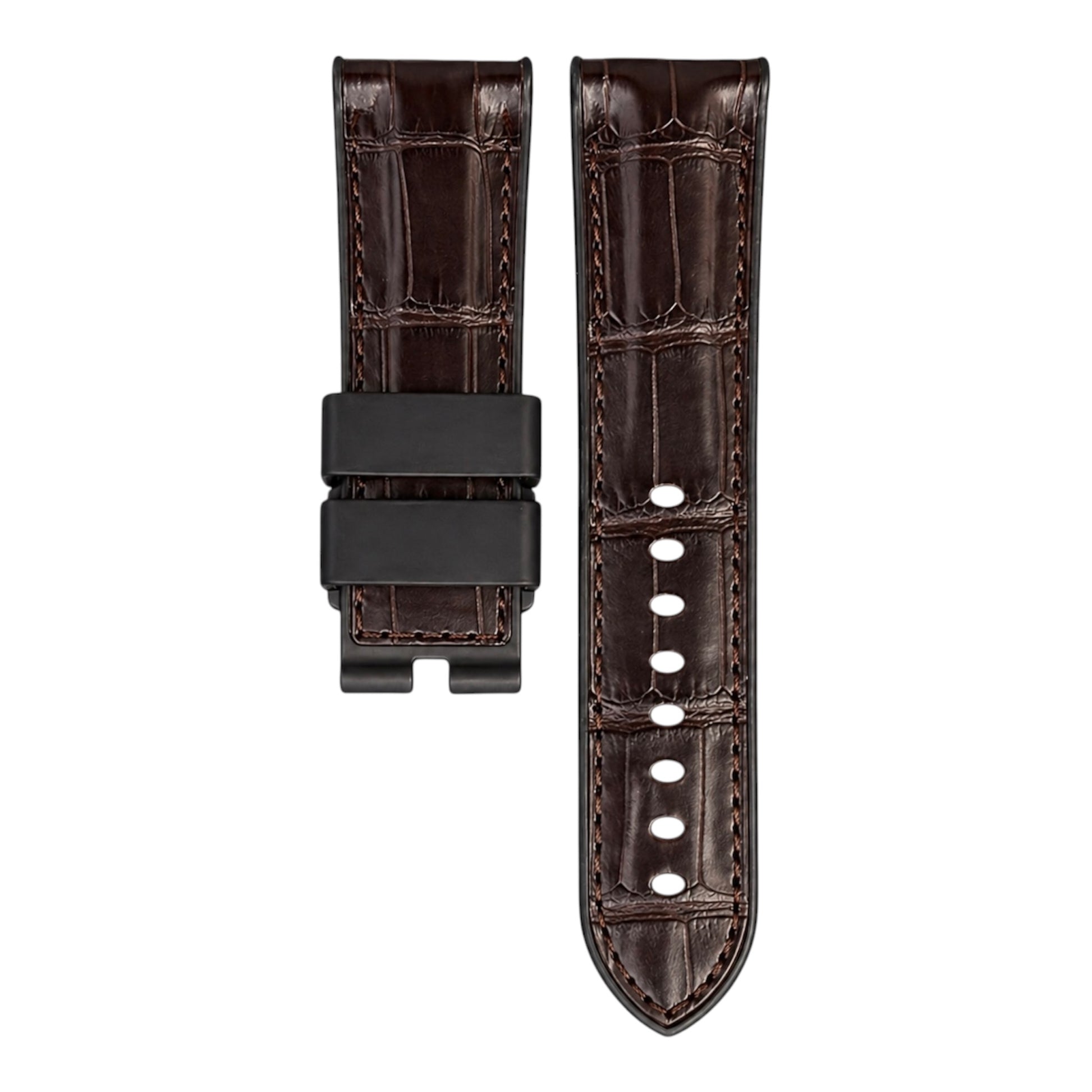 Brown alligator strap with black rubber base for the panerai luminor watch model in 44mm 