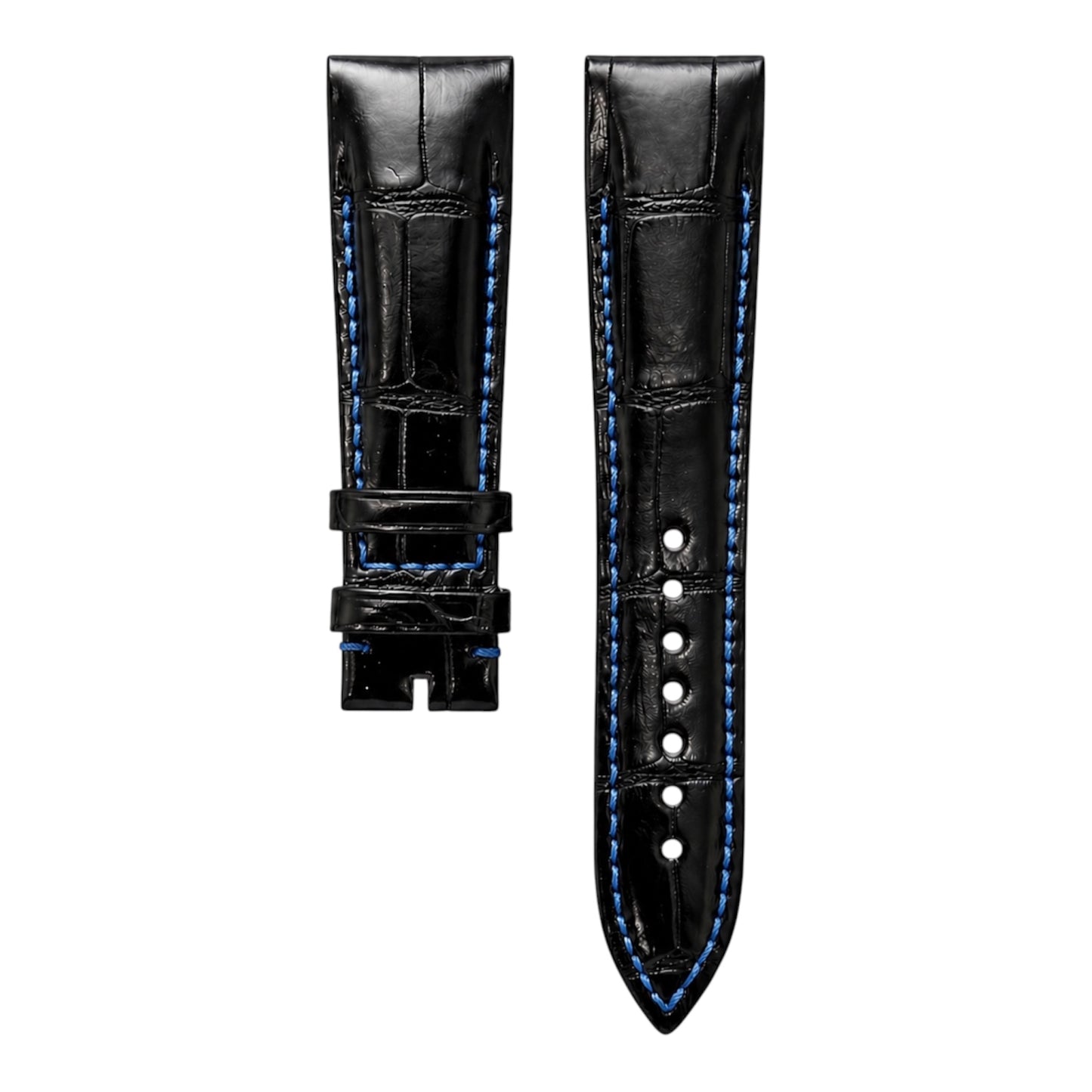 Black leather strap with light blue stitching for franck muller 8890 and 9900 conquistador model 