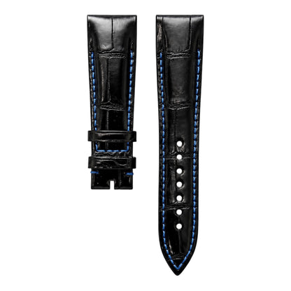 Black leather strap with light blue stitching for franck muller 8890 and 9900 conquistador model 