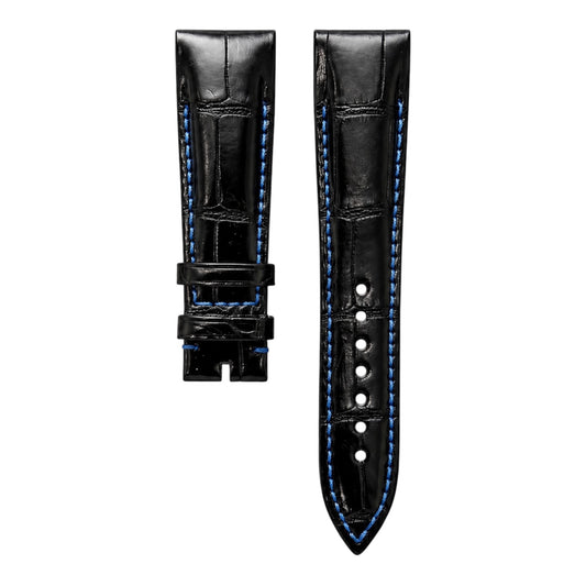 Black leather strap with light blue stitching for franck muller 8890 and 9900 conquistador model 