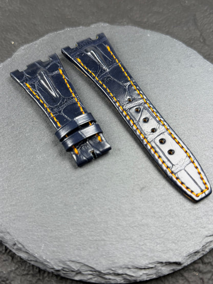 Navy blue alligator strap with orange stitching for Ap offshore volcano 
