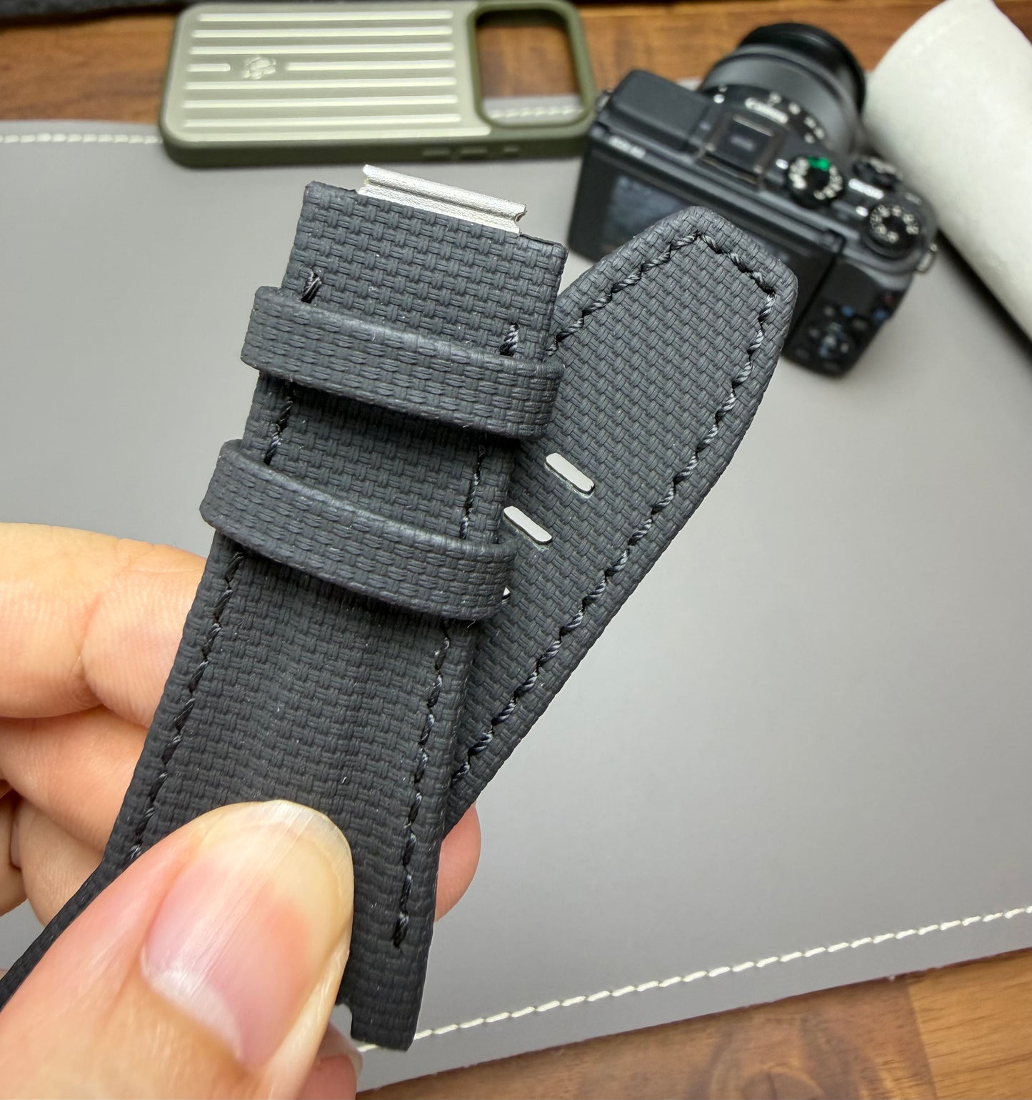 black sailcloth leather strap from Watchstrapco for Audemars Piguet 26420 offshore model 