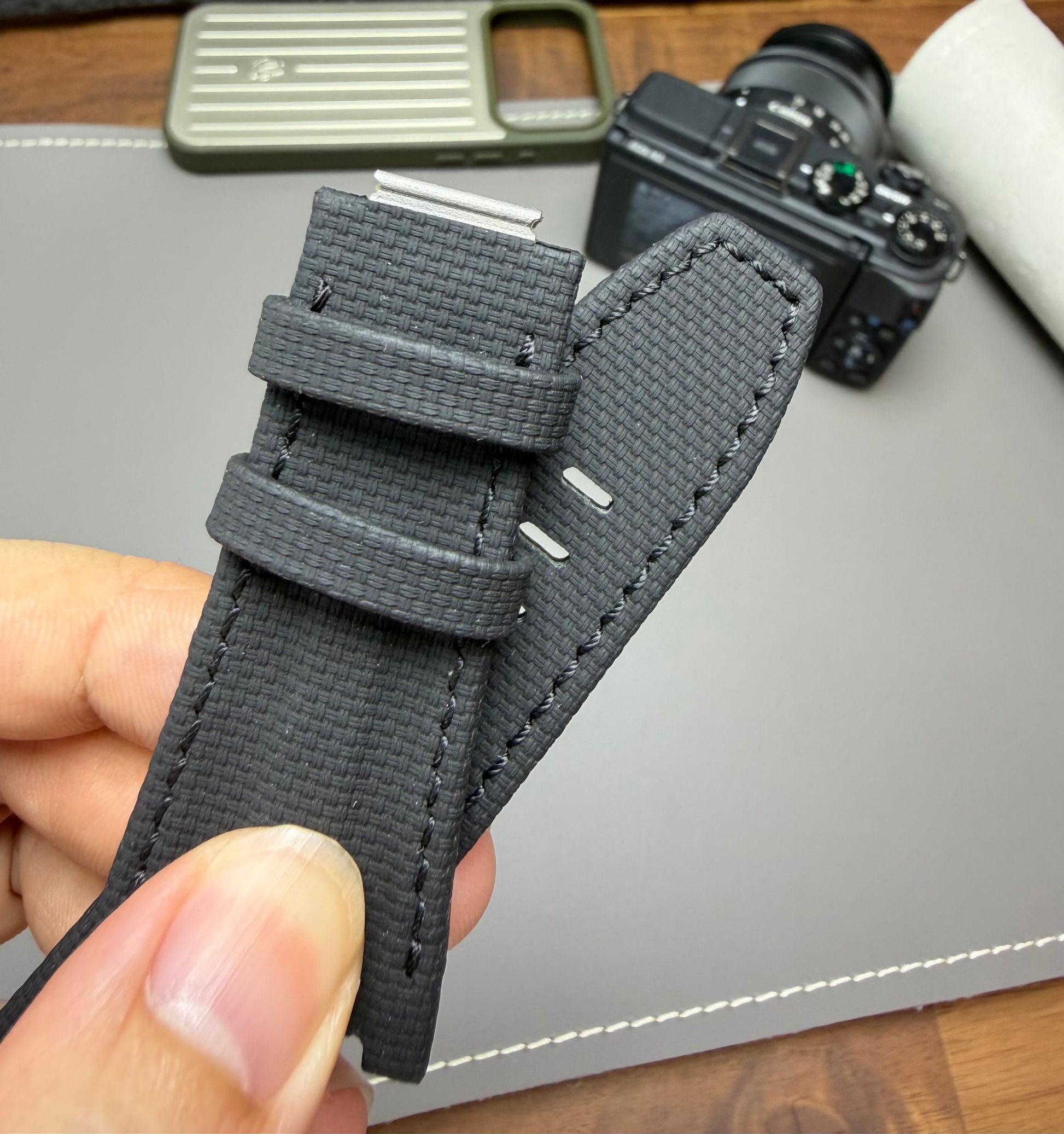 black sailcloth leather strap from Watchstrapco for Audemars Piguet 26420 offshore model 