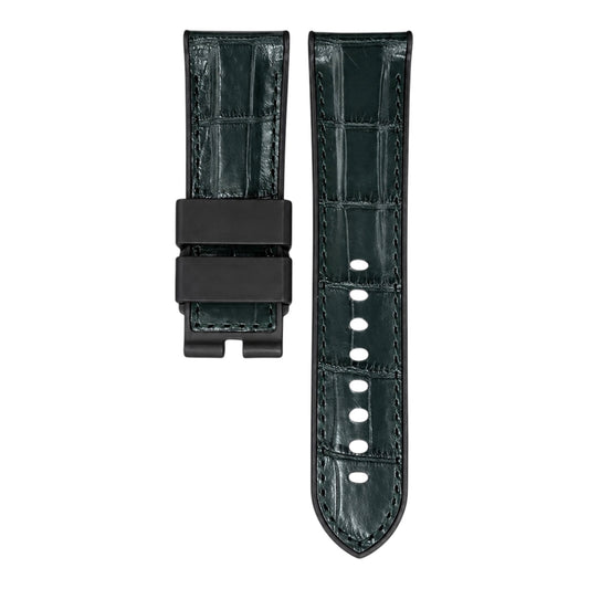 Army green alligator strap with rubber base for the panerai luminor watch model in 44mm 