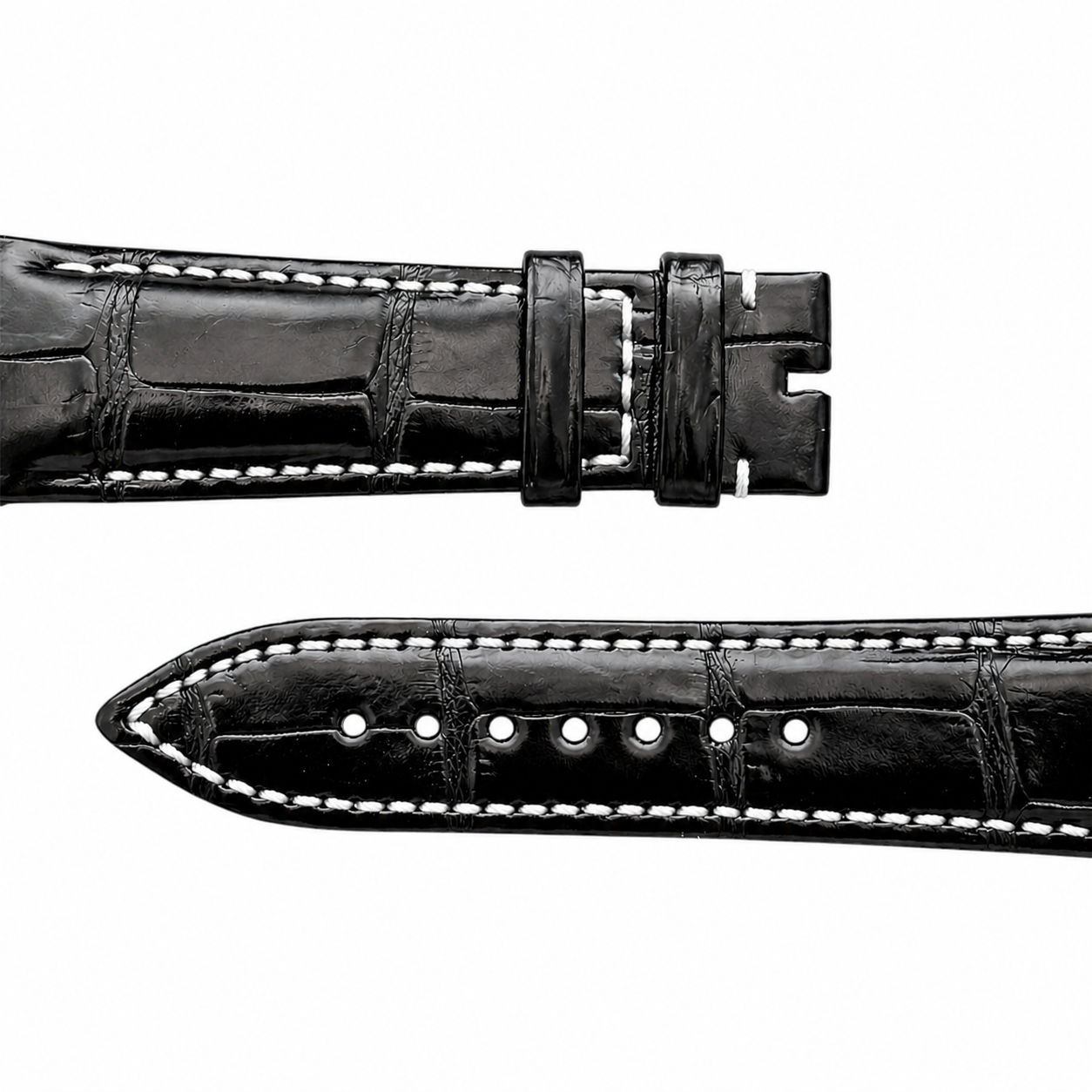 Side view of black leather strap with white stitching for franck muller 8890 and 9900 conquistador model 
