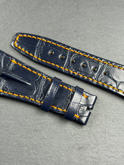 Navy blue alligator strap with orange stitching for Audemars Piguet 