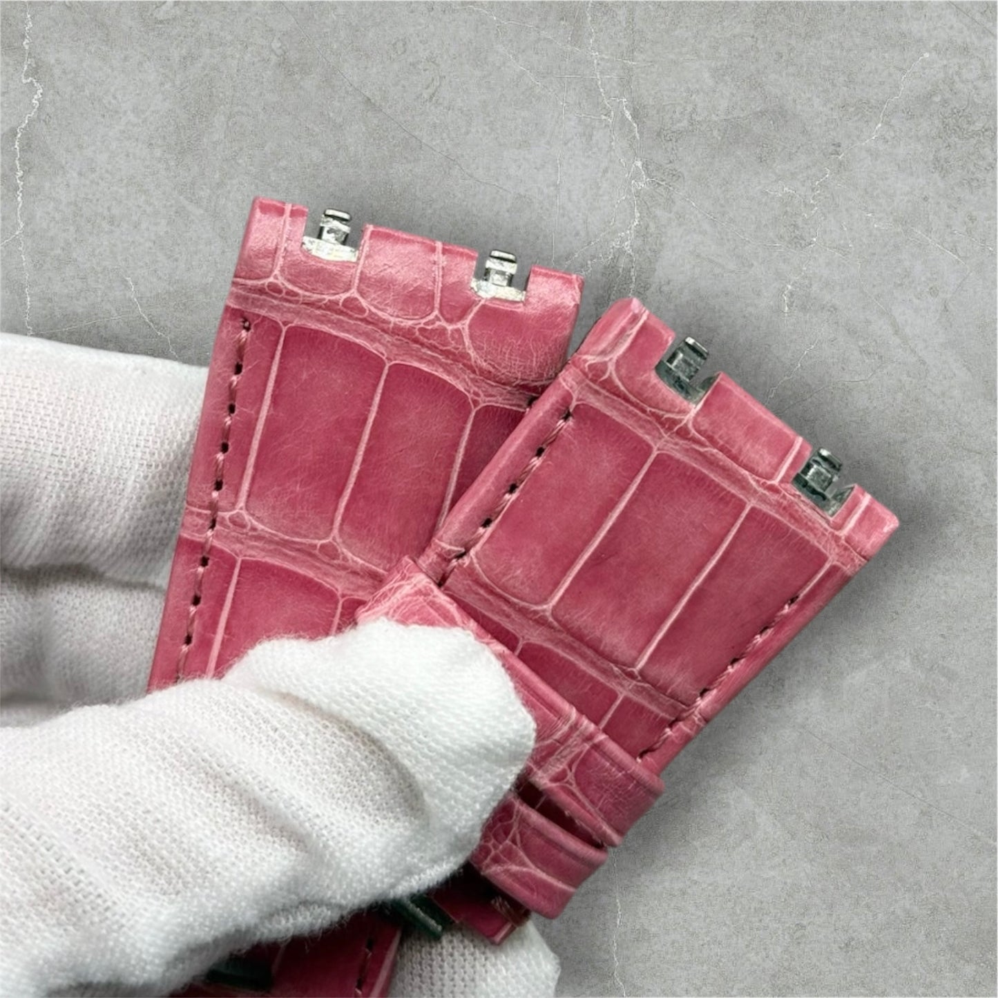 Pink crocodile alligator watch strap for the Audemars Piguet 26420 watch model 
