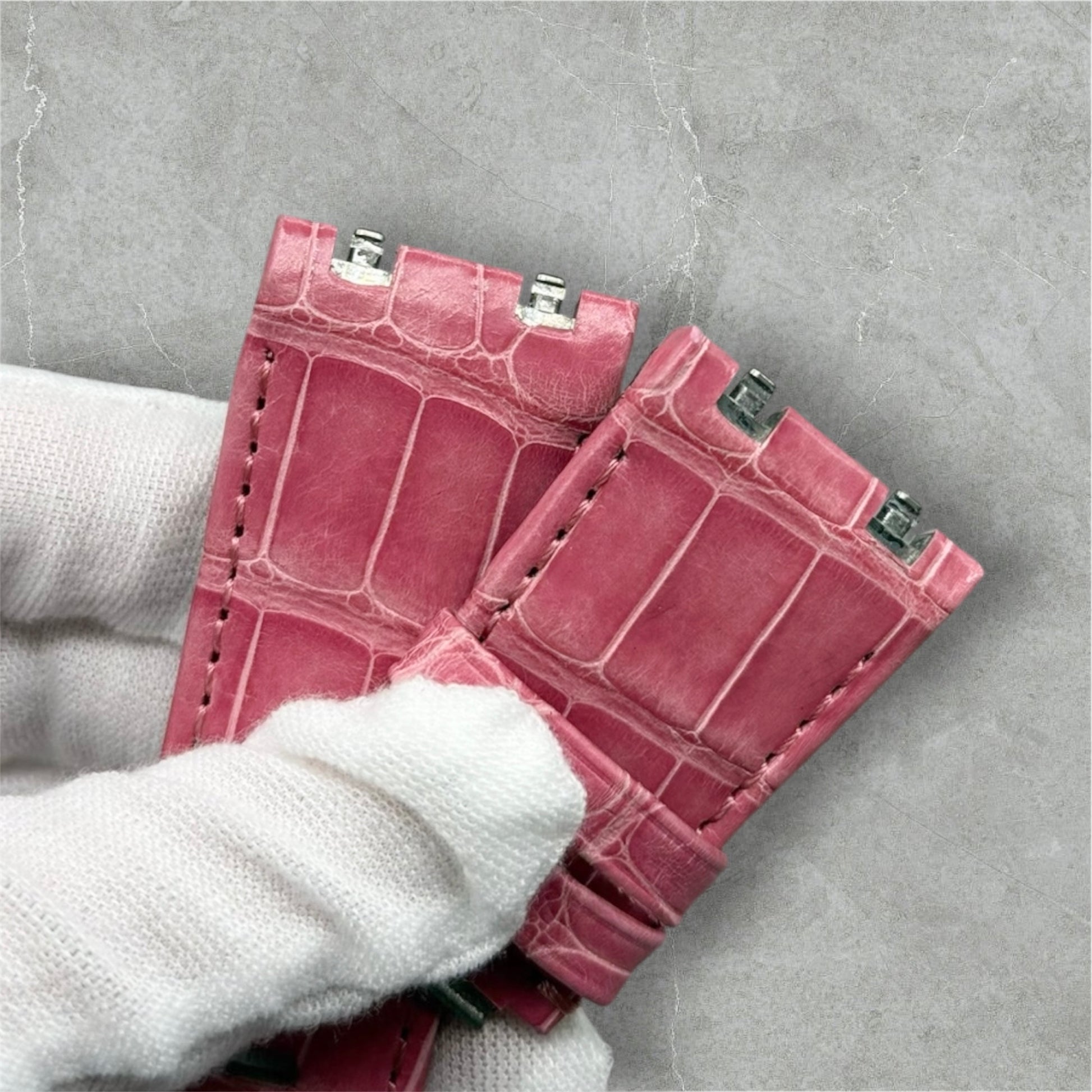 Pink crocodile alligator watch strap for the Audemars Piguet 26420 watch model 