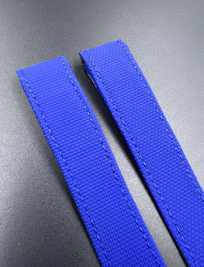 Close up of blue canvas leather strap for the Cartier santos 100 model