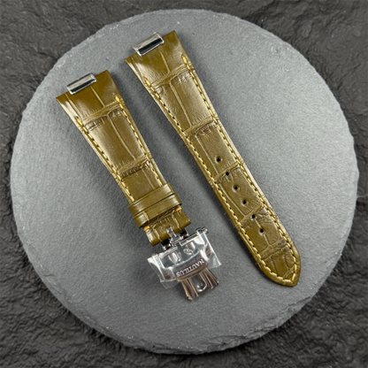Army green alligator leather with yellow stitching for Patek Philippe nautilus watch models example 5980 , 5712 , 5711 , 5726 