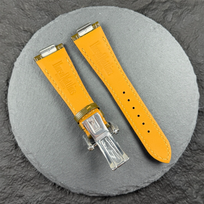 Back view of Army green alligator leather with yellow stitching for Patek Philippe nautilus watch models example 5980 , 5712 , 5711 , 5726 