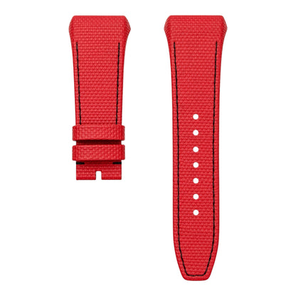 Red v45 watch strap with buckle on a white background