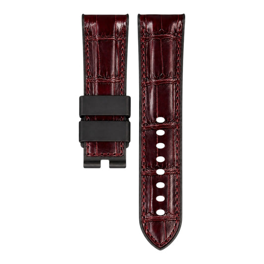Red alligator strap with rubber base for the panerai luminor watch model in 44mm 