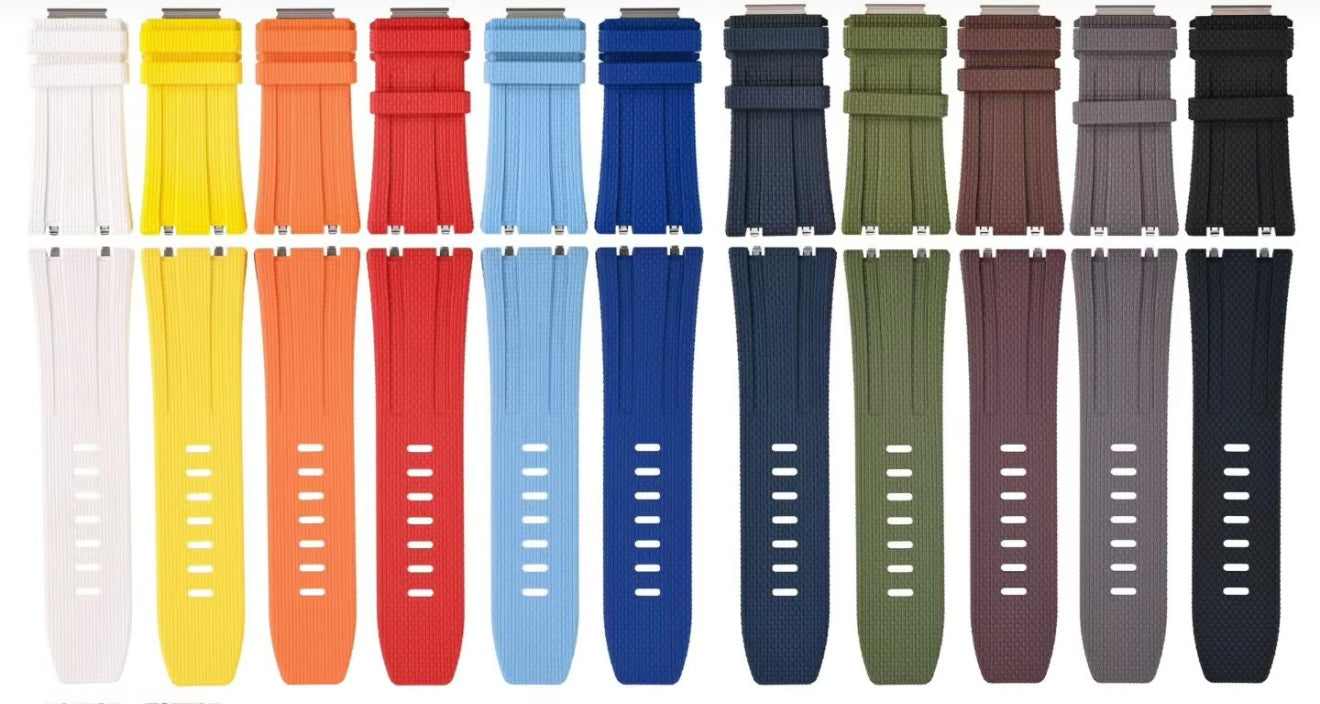 All 11 colourways of the textured rubber strap for AP Royal Oak Offshore Diver 15720